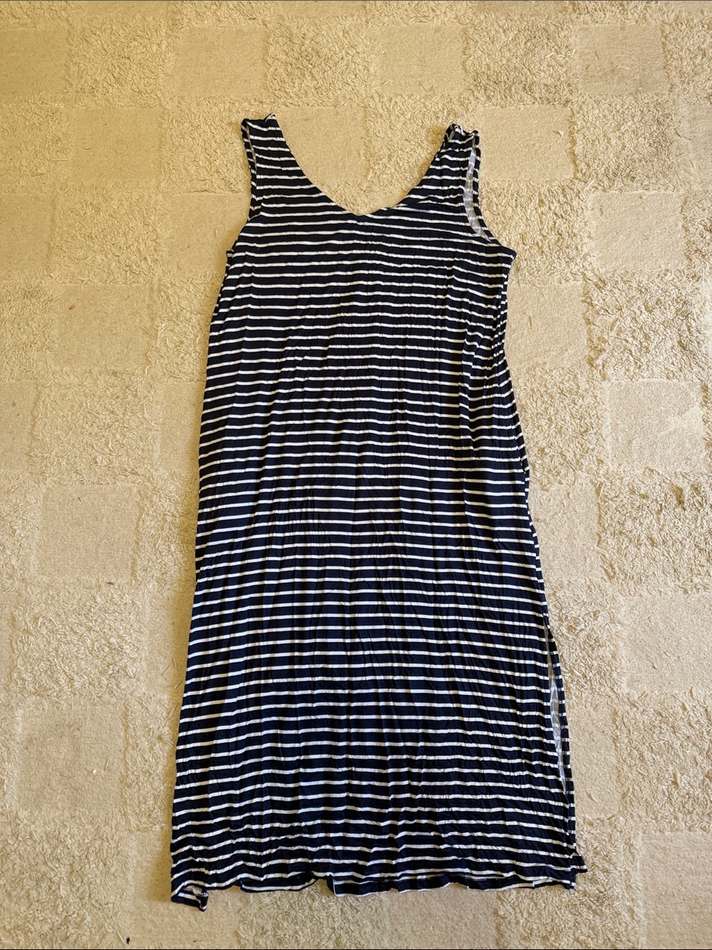 Striped Navy and White Sleeveless Maxi Dress